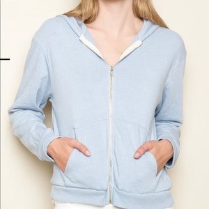 Brandy Melville Light Blue Cropped Zip Up Hoodie